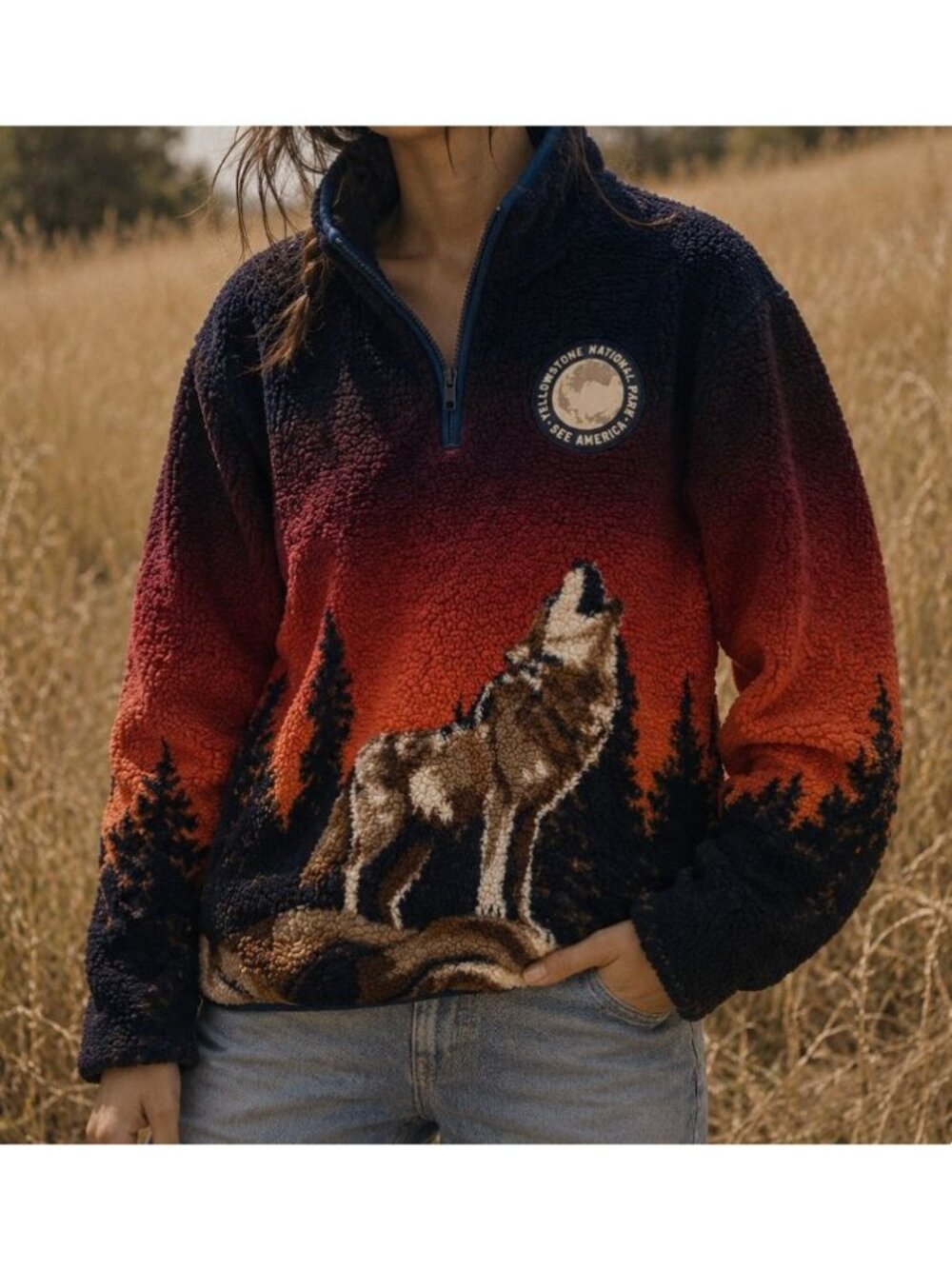 Creative Action Network Yellowstone Coyote Sherpa Yellowstone Park Hoodie Size K